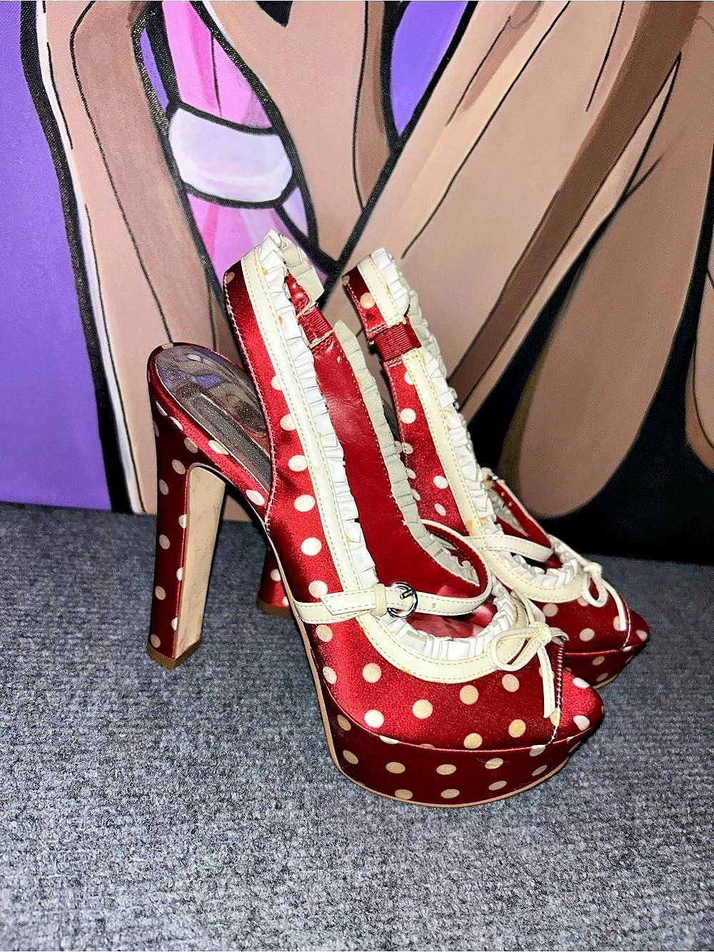 GUESS - Red & White Polka Dot Platform Heels
